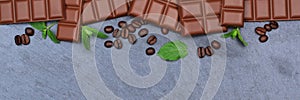 Milk chocolate chocolates bar food slate banner copyspace top vi