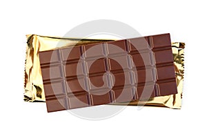 Milk chocolate with milk filling and caramel isolated on white background.