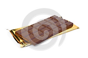 Milk chocolate with milk filling and caramel isolated on white background.