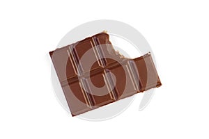 Milk chocolate with milk filling and caramel isolated on white background.