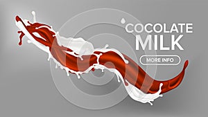 Milk Chocolate Splash Vector. Cream Flow. Cocoa Yogurt. Food Swirl, Drop. White, Brown Milkshake. 3D Realistic