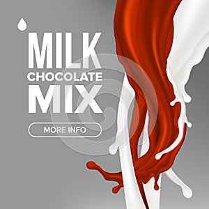 Milk Chocolate Splash Vector. Milky Cocktail. Yummy Breakfast. Abstract Calorie. 3D Realistic Illustration