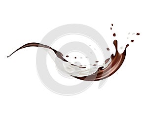 Milk and chocolate splashes vector isolated over white background. pouring liquid or milkshake falling with drops and