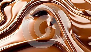 Milk Chocolate wavy swirl background. Abstract satin chocolate waves, brown color flow. Generative AI