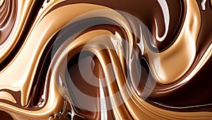 Milk Chocolate wavy swirl background. Abstract satin chocolate waves, brown color flow. Generative AI
