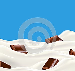 Milk with chopped chocolate vector illustration