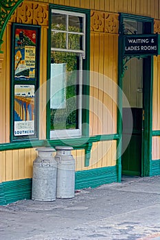 Milk churns at preserved railway station