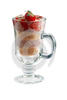 Milk cocktail with strawberry over white background