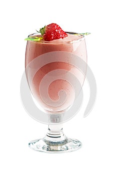 Milk cocktail with strawberry over white background
