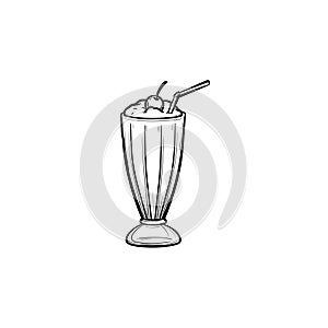 Milk cocktail in tall glass hand drawn sketch icon