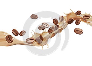 Milk coffee splash with Coffee Bean falling