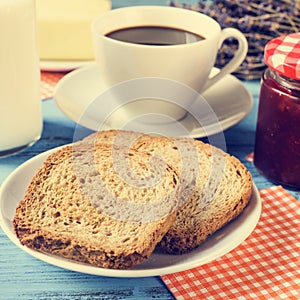 Milk, coffee, toasts and jam, cross-processed