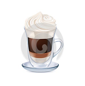 Milk coffee with whipped cream isolated