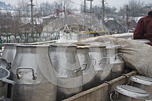 Milk containers in Bucovina, Romania