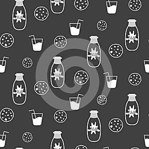 Milk and cookie seamless vector pattern.