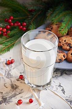 milk and cookies for Santa. holidays, celebration and home concept