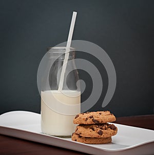 Milk and cookies on serving tray