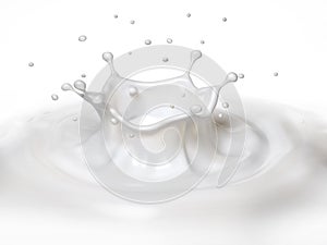 Milk crown splash, splashing in milk pool with ripples