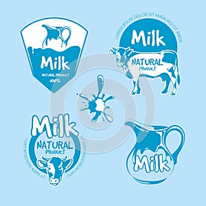 Milk and dairy farm product logo vector set