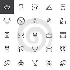 Milk and dairy production line icons set