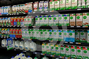 Milk and dairy products on display at Fred Meyer market in Portland
