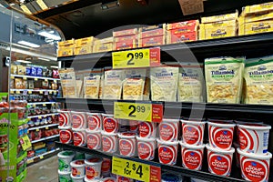 Milk and dairy products on display at Fred Meyer market in Portland