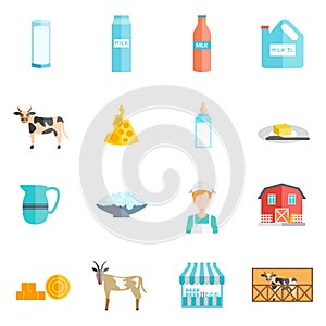 Milk dairy products flat icons set
