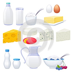 Milk dairy products icons set