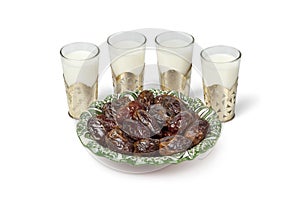 Milk and dates for Iftar meal photo