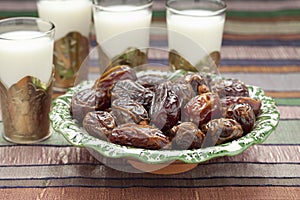 Milk and dates for Iftar meal photo