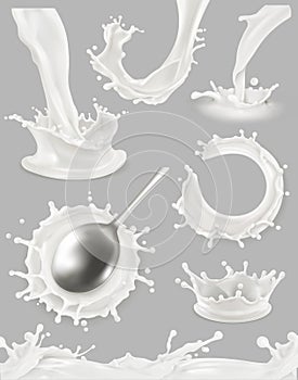 Milk drop and splash. vector object set