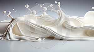 Milk Drops and Splashes isolated on White Blurred Background