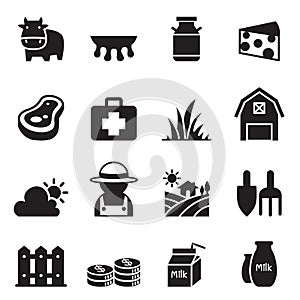 Milk farm Icons set