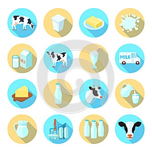 Milk flat icons set