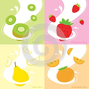 Milk Flavor Kiwi Strawberry Persimmon Pear Vector