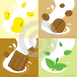 Milk Flavor Soy Coffee Chocolate Greentea Vector