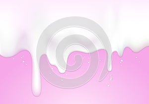 Milk flowed and dripping on a pink background.