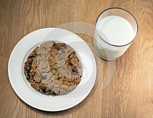 Milk and giant chocolate chip cookie