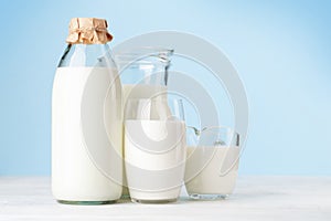 Milk in glass, bottle and jug