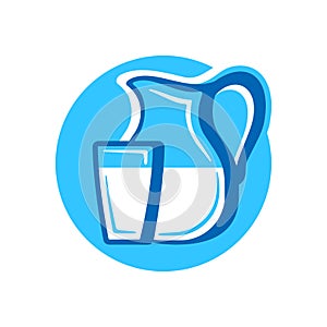 Milk Icon  jug and glass silhouette in blue circle