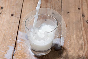 Milk. Image of Milk fall into glass.