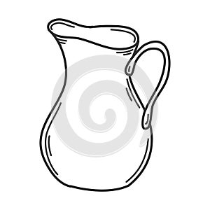 A milk jug in Doodle style. Kitchen utensils, cookware. Design element for decorating menu, recipes, and food packaging. Hand