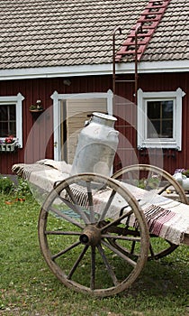 Milk jug on farm cart