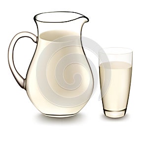 Milk jug and glass of milk. Vector.