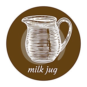 Milk jug scratchboard. vector illustration.