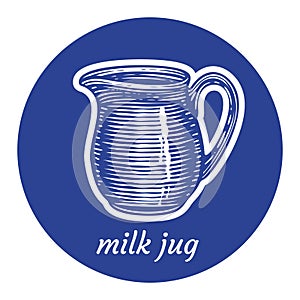 Milk jug scratchboard. vector illustration.