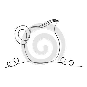 Milk jug silhouette. One continuous line drawing. Tea time. Creamer jug for serving with coffee or tea. Design element for cafes