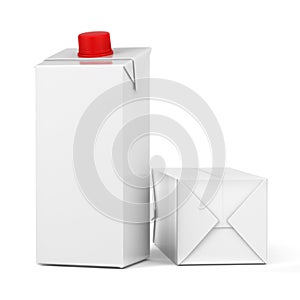 Milk and juice boxes . Retail package mockup set. Half liter boxes on white. 3d rendering