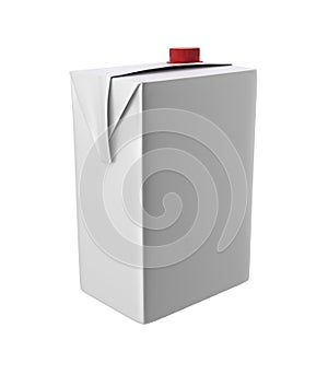 Milk, juice or cream carton. Red lid. White background. Clipping path. Empty template for your design.