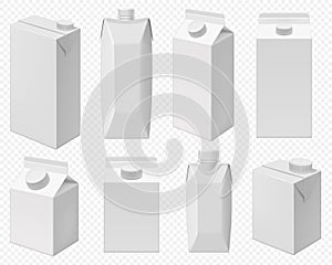 Milk and juice pack. Realistic carton package